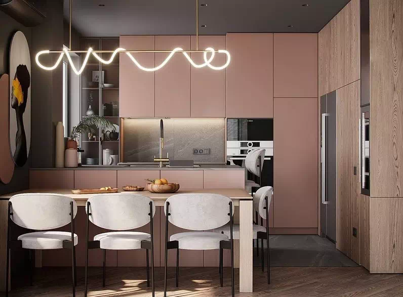 Идеальное сочетание цветов и нестандартная геометрия: кухня-гостиная, которая вам понравится